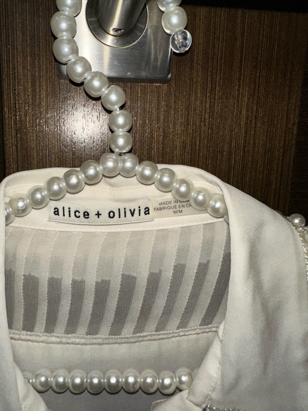 alice + olivia Embellished White Pearl-Trim Blouse M - Picture 4 of 5